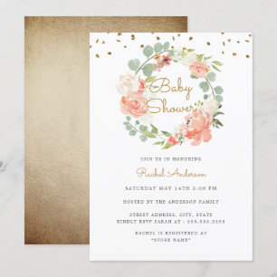 Gnistra Peach Guld WANAN Baby Shower Inbjudningar