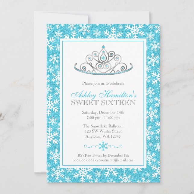 Gnistra Princess Winter Wonderland Sweet 16 Inbjudningar (Framsida)