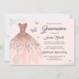 Gnistra Quinceanera för fjäril Ro Guld Inbjudningar