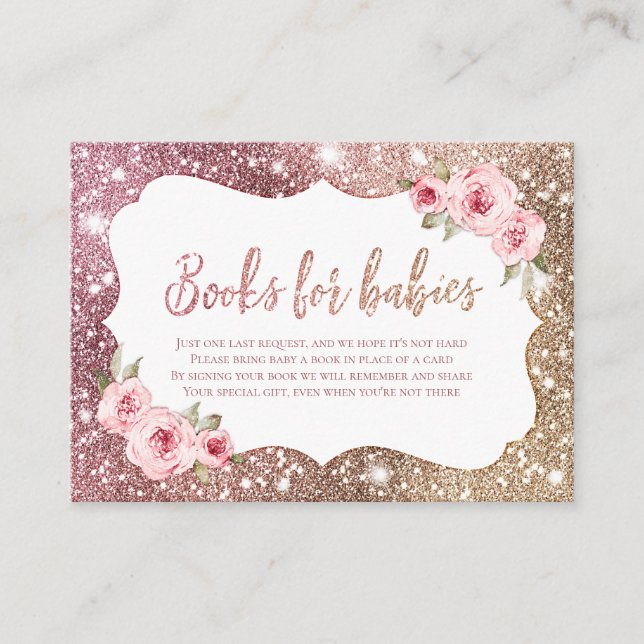 Gnistra ro guld glitter och blommigt bokar tilläggskort (Framsida)