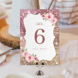 Gnistra ro guld glitter och blommigt Bröllop Bordsnummer<br><div class="desc">Faux gnistra ro guld glitter ram med  blommigt,  elegant och snyggt för rosa. Underbar för moderna bröllop,  romantiska bröllop och botaniska trädgårdsbröllop. Visa alla matchande delar i samlingen</div>