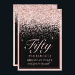 Gnistra Rosa Glitter 50 och Fabulous Birthday Inbjudningar<br><div class="desc">Gästerna vet att detta kommer att bli ett speciellt party genom att bara tittar på inbjudan! Den här designen har en enastående svart bakgrund och faux  rosa glitter med anpassningsbar typografi.</div>