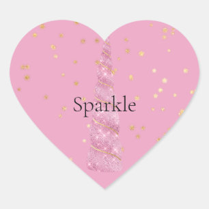 Gnistra Rosa Guld Glam Stars Unicorn Birthday Hjärtformat Klistermärke