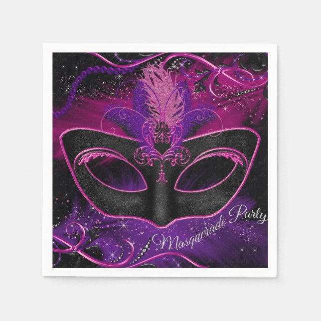 Gnistra Rosa & Lila Mask Masquerad Party Napkin Pappersservett (Framsidan)