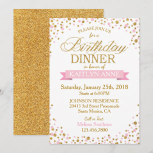 Gnistra Rosa och Guld Glitter är födelsedag Inbjudningar