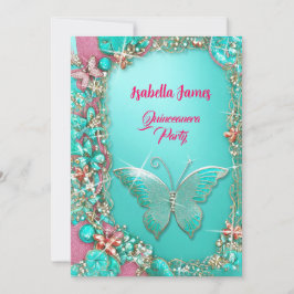 gnistra rosa turkos guld-juveler Butterflies Inbjudningar