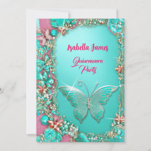 gnistra rosa turkos guld-juveler Butterflies Inbjudningar