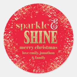 Gnistra Shine Guld typography God jul Red Runt Klistermärke
