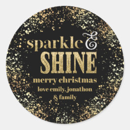 Gnistra Shine Guld typography God jul Runt Klistermärke
