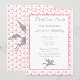 Gnistra SILVER Unicorn WHITE ROSA MÖNSTER BIRTHDAY Inbjudningar