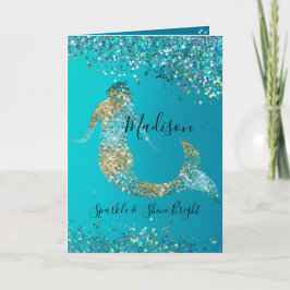Gnistra Sjöjungfru i Aqua Guld Glitter Kort