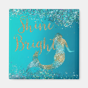 Gnistra Sjöjungfru i Aqua Guld Glitter Magnet