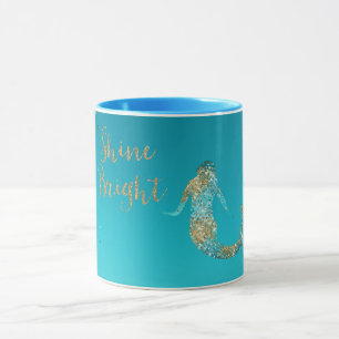 Gnistra Sjöjungfru i Aqua Guld Glitter Mugg