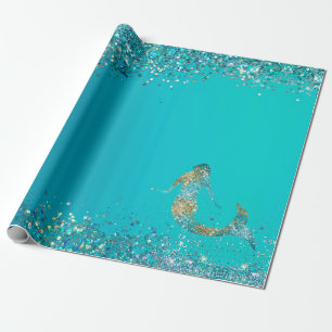 Gnistra Sjöjungfru i Aqua Guld Glitter Presentpapper