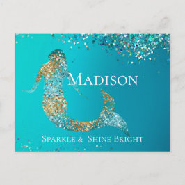 Gnistra Sjöjungfru i Aqua Guld Glitter Vykort