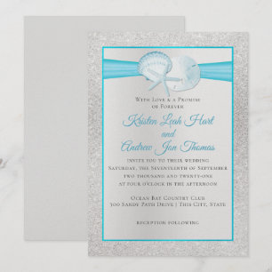 Gnistra Snäckas Tropical Blue Beach Wedding Inbjudningar