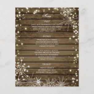 Gnistra Snöflingor och Barn Wood Bröllop Menu