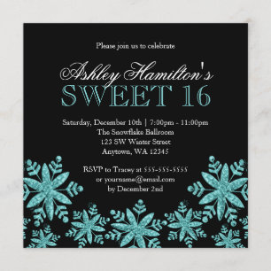 Gnistra Snöflingor Teal Sweet 16 Winter Wonderland Inbjudningar