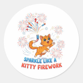 Gnistra som ett Kattunge-fyrverkeri - Cute Patriot Runt Klistermärke