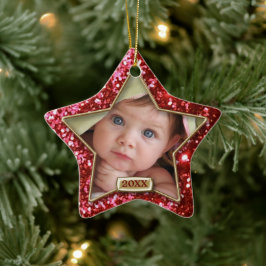 Gnistra Star Red/Guld Photo Julgransprydnad Keramik
