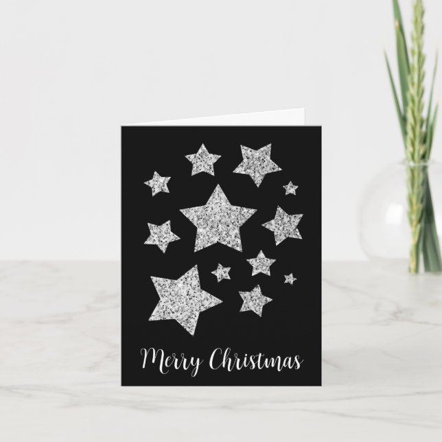 Gnistra Stars jul Helgdag silver på svart Kort (Framsida)