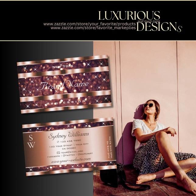 Gnistra Stars Monogram för lyxiska Ro Glitter-Guld Visitkort (Skapare uppladdad)