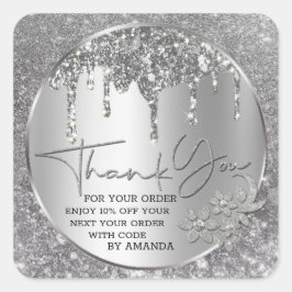 Gnistra Tack Silver Droppande Glitter Fyrkantigt Klistermärke