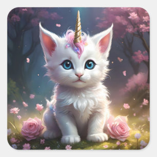 "Gnistra Tassar: The Enchanting Unicorn Kitten" Fyrkantigt Klistermärke