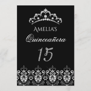 Gnistra Tiara Silver Black Quinceanera-inbjudan Inbjudningar