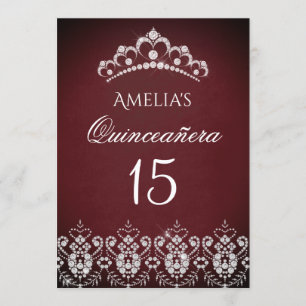 Gnistra Tiara Silver Burgundy Quinceanera Inbjudningar