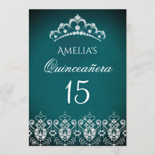 Gnistra Tiara Silver Teal Quinceanera-inbjudan Inbjudningar