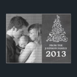 Gnistra Träd Chalkboard-fotovykort, Grått Vykort<br><div class="desc">Trendig och snyggt Gnistra Träd Chalkboard Photo Postcard i grått med en schackbrädesbakgrund och en elegant Julgran. Det här vykortet för chic är perfekten för att skicka helgdag till vänner och familj. Anpassa med ditt eget familjefoto och personligen hälsning efter eget val. Klicka på Anpassa om du vill söka efter...</div>