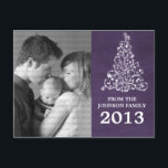 Gnistra Träd Chalkboard-fotovykort, Lila Vykort<br><div class="desc">Trendig och snyggt Gnistra Träd Chalkboard Photo Postcard på lila med en schackbrädesbakgrund och en elegant Julgran. Det här vykortet för chic är perfekten för att skicka helgdag till vänner och familj. Anpassa med ditt eget familjefoto och personligen hälsning efter eget val. Klicka på Anpassa om du vill söka efter...</div>