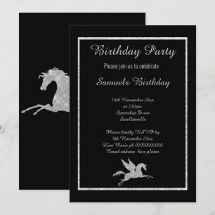 Gnistra Unicorn Black Background Birday Inbjudningar