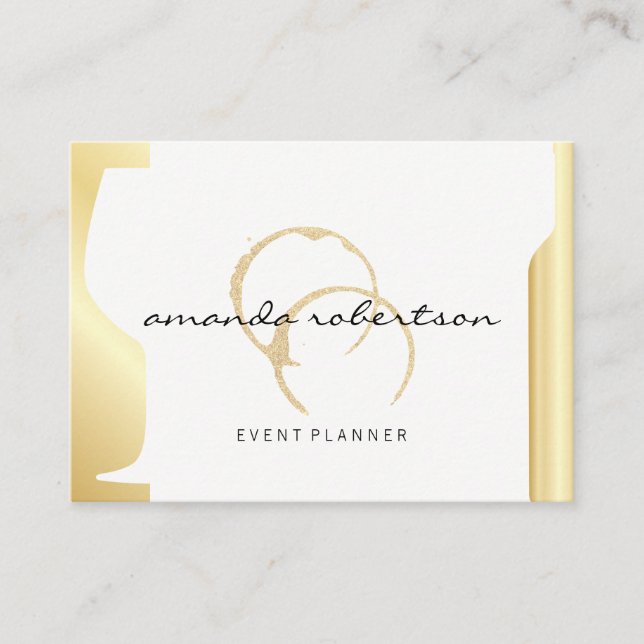 Gnistra Vin Stain Guld Metallic Vin Flaska Glass Visitkort (Framsida)