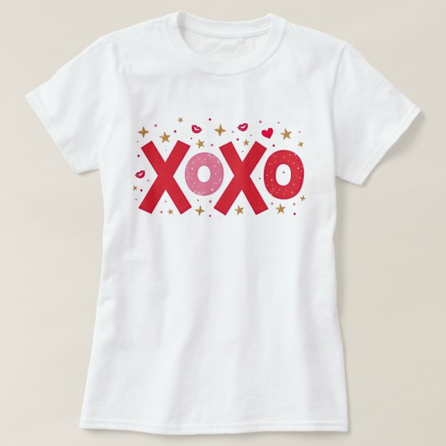 Gnistra XOXO kärlek, hjärtstjärnor på vita stjärno T Shirt (Design framsida)