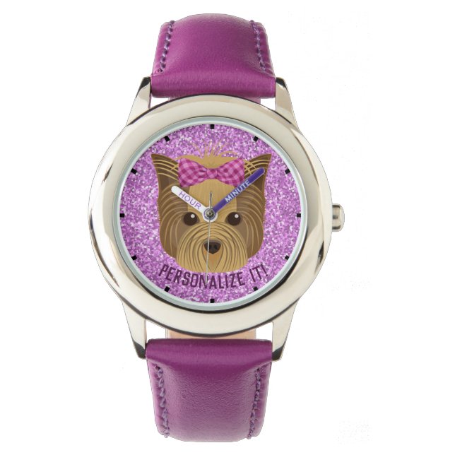Gnistra Yorkie Yorkshire Terrier Puppy Hund Glitte Armbandsur (Framsida)