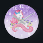 Gnistraflicka för nätt Unicorn rosa purpurfärgade Rund Klocka<br><div class="desc">Denna design var skapad though digital konst. Den kan personifieras i området ger eller skräddarsy, genom att välja klicka för att skräddarsy mer ytterligare alternativ och att ändra namn, initialer eller ord. Du kan också ändra textfärgen och utforma eller ta bort texten för en design för avbilda endast. Kontakta mig...</div>