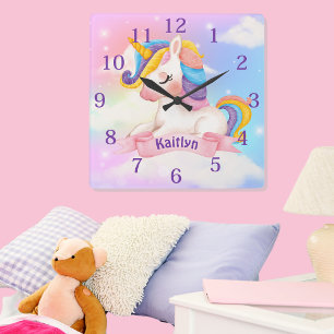 Gnistran Anpassat namn Unicorn Clouds Fyrkantig Klocka