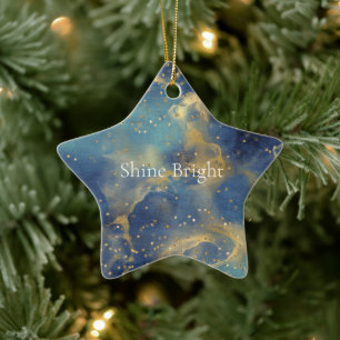 Gnistran Aqua Himlar Blue Guld Glitzy Confetti Julgransprydnad Keramik