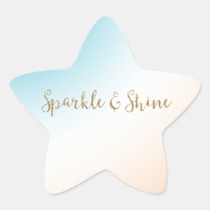 Gnistran Aqua Peach White Ombre Guld Glitter Stjärnformat Klistermärke