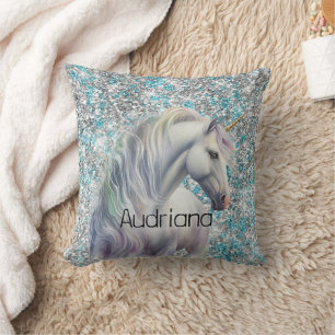 Gnistran Aqua Silver Unicorn Glitter Kudde