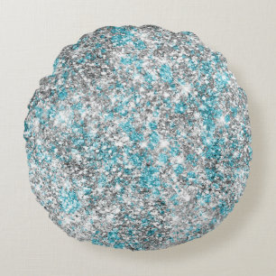 Gnistran Aqua Silver Unicorn Glitter Rund Kudde