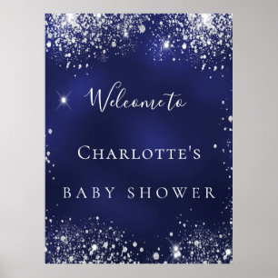 Gnistran Baby Shower Blue silver glitter välkomnas Poster