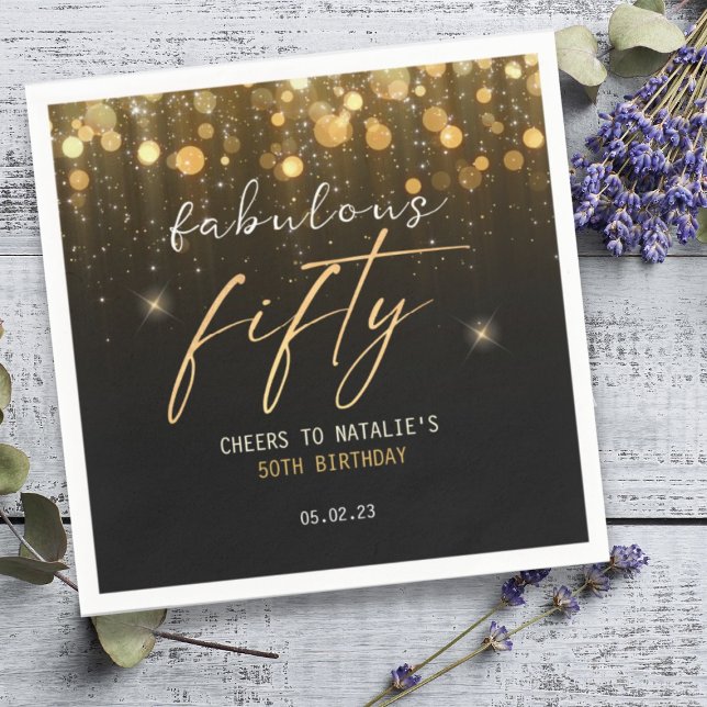 Gnistran Black Guld Glitter Glam 50:e födelsedagen Pappersservett (Skapare uppladdad)