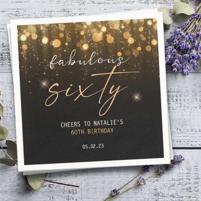Gnistran Black Guld Glitter Glam 60:e födelsedagen Pappersservett (Skapare uppladdad)