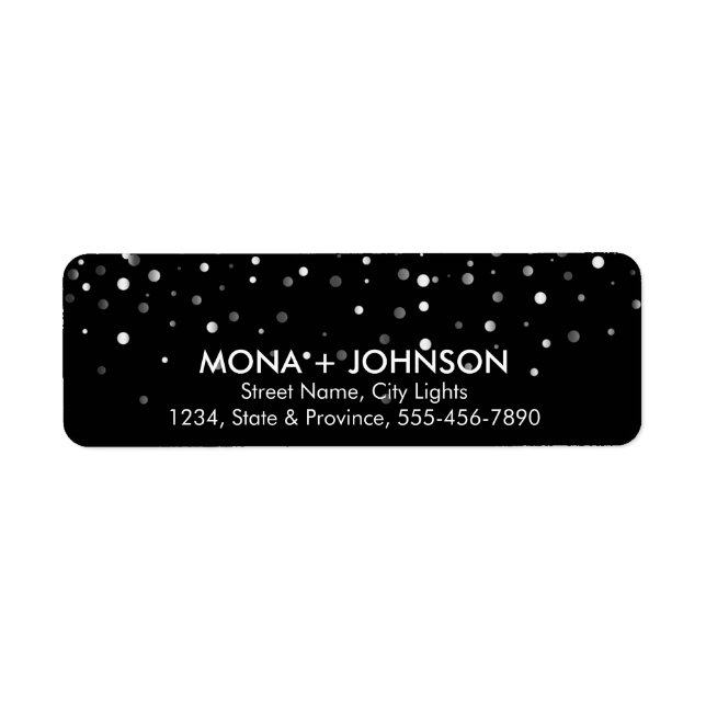 Gnistran Black Guld Glitter, Konfetti Dots Modern Returadress Etikett (Framsidan)