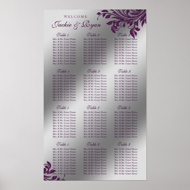 Gnistran bröllop Silver Lila Löv  Poster (Framsidan)