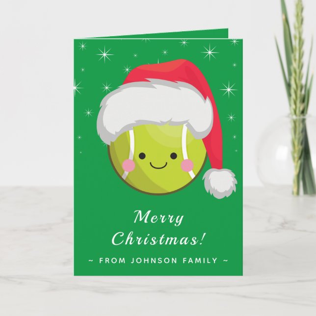 Gnistran Cute Kawaii Santa Tennis Boll jul Kort (Framsida)