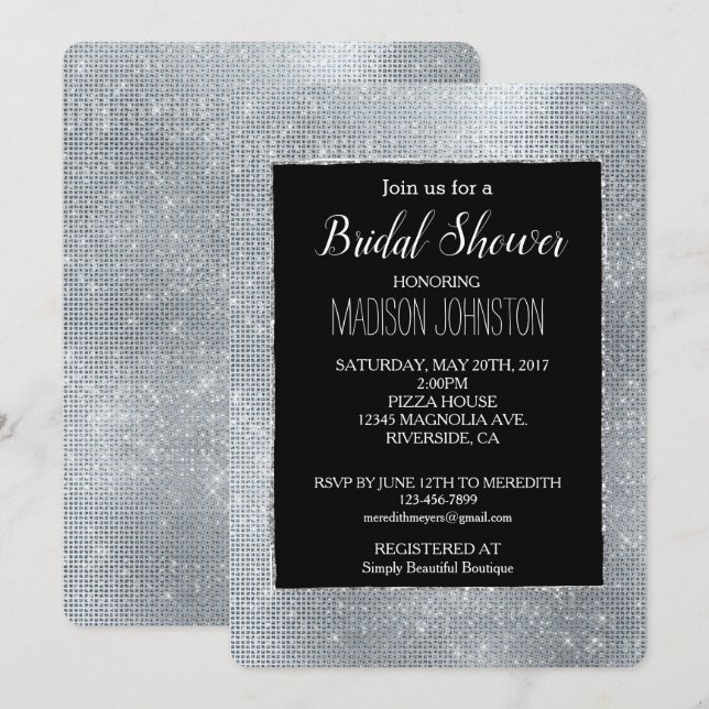 Gnistran Dreamy Black Glitzy Silver Inbjudningar (Fram/baksida)